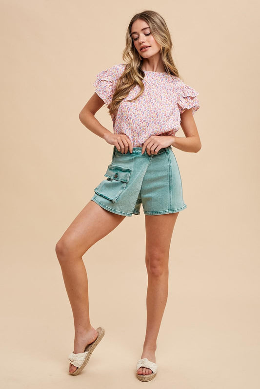 Emerald Mineral Washed Denim Cargo Skort