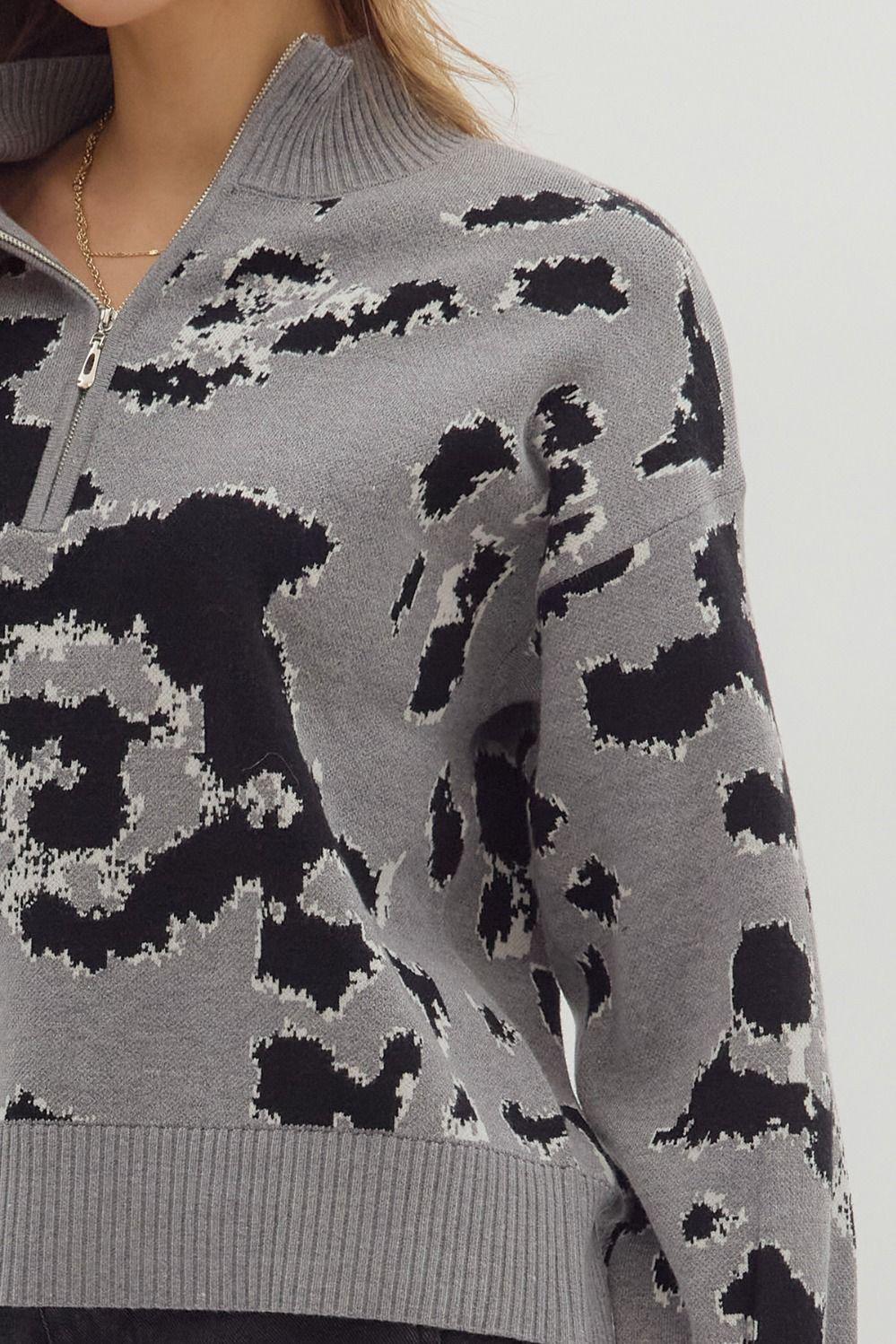 Heathered Grey Zip Front Sweater