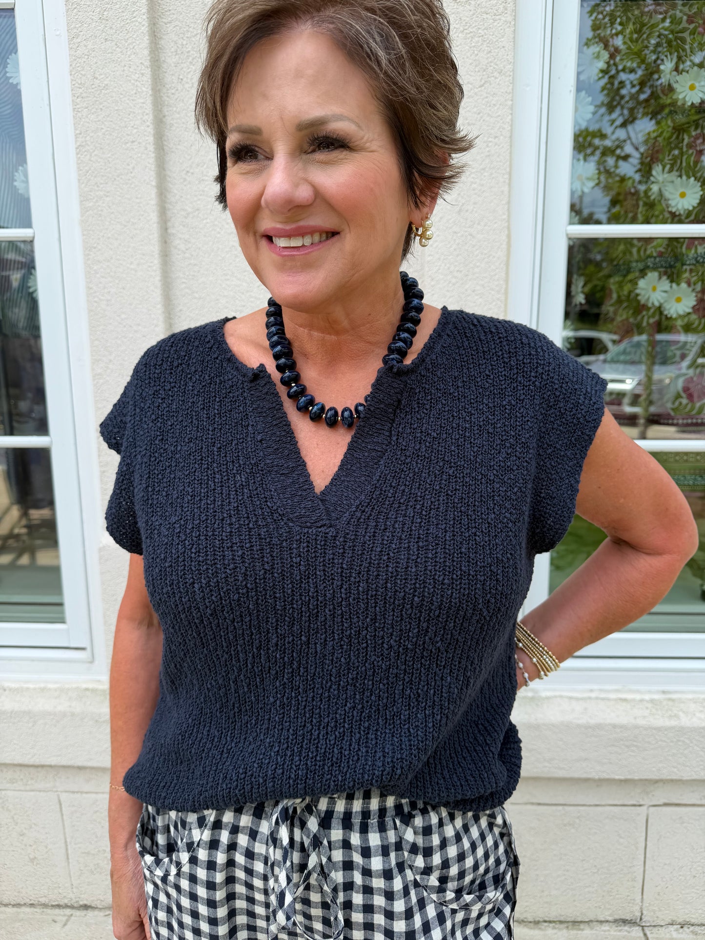 Midnight Navy Layering Cotton Slub Sweater