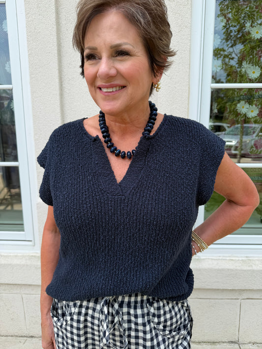 Midnight Navy Layering Cotton Slub Sweater