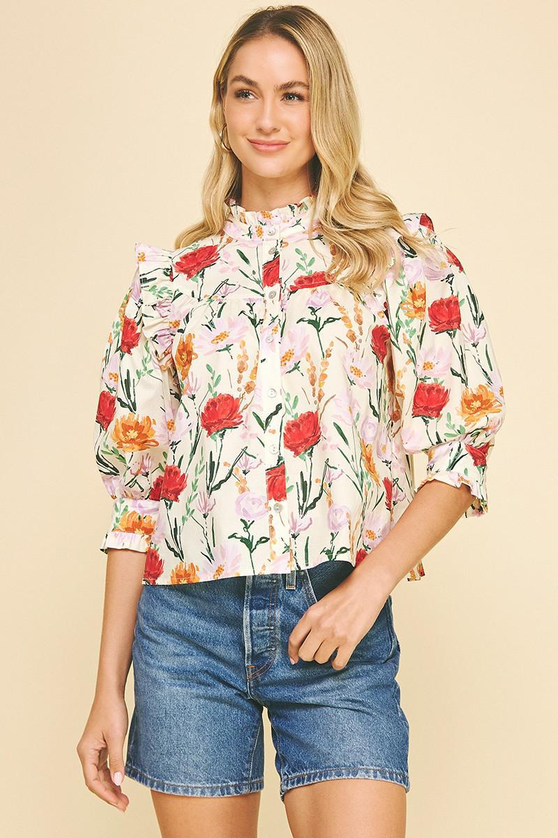 Red Floral Blouse
