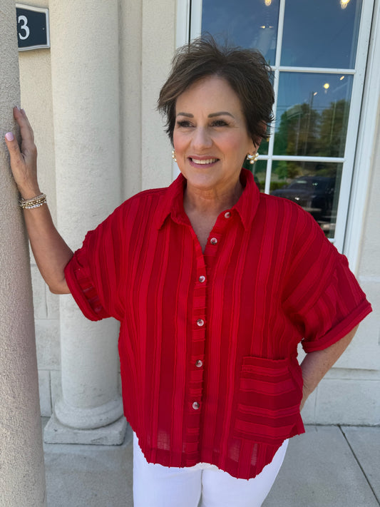 Pepper Red Textured Oversized Top
