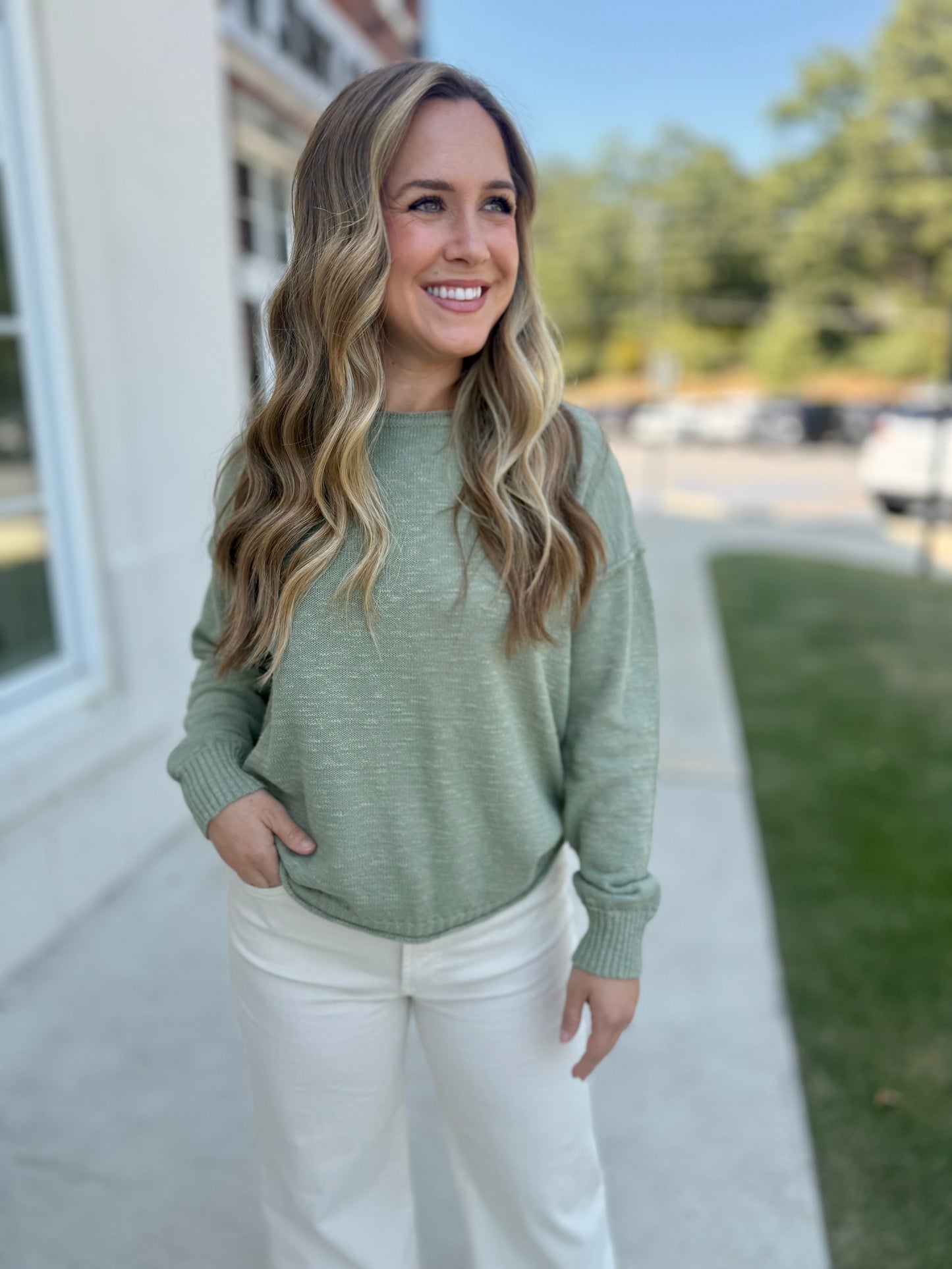 Sage Lightweight Boxy Sweater
