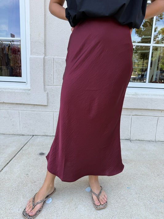 Burgundy Silk Long Skirt