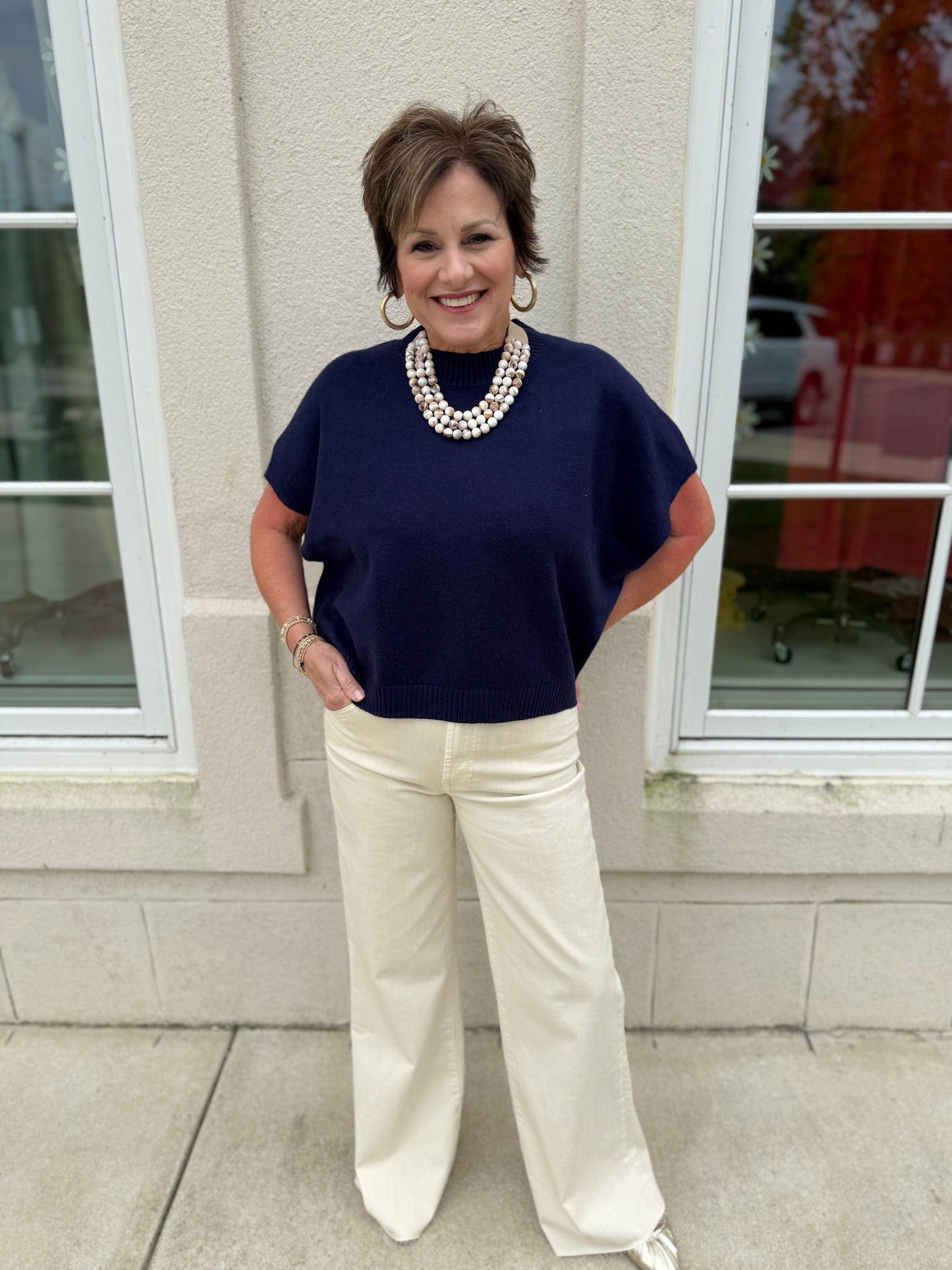 Navy Dropped Shoulder Sweater