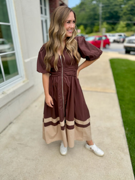 Brown Color Block Midi