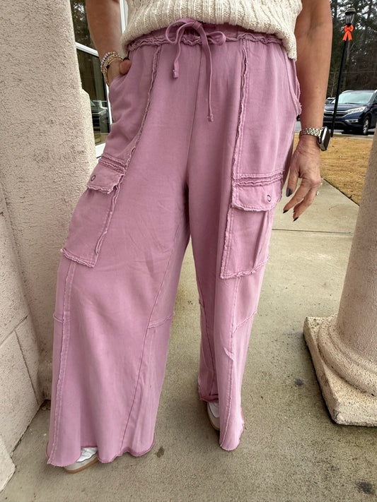Mauve Mineral Washed Terry Pants