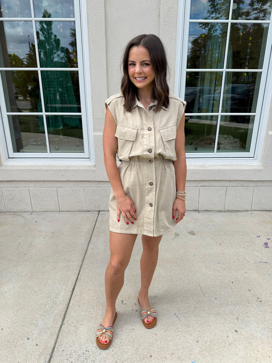 Latte Sleeveless Shirt Dress