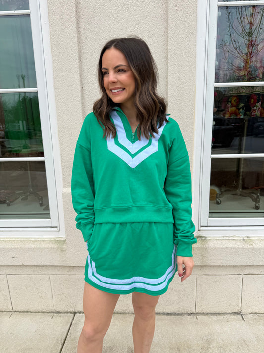 Kelly Green and Blue Terry Skort Set