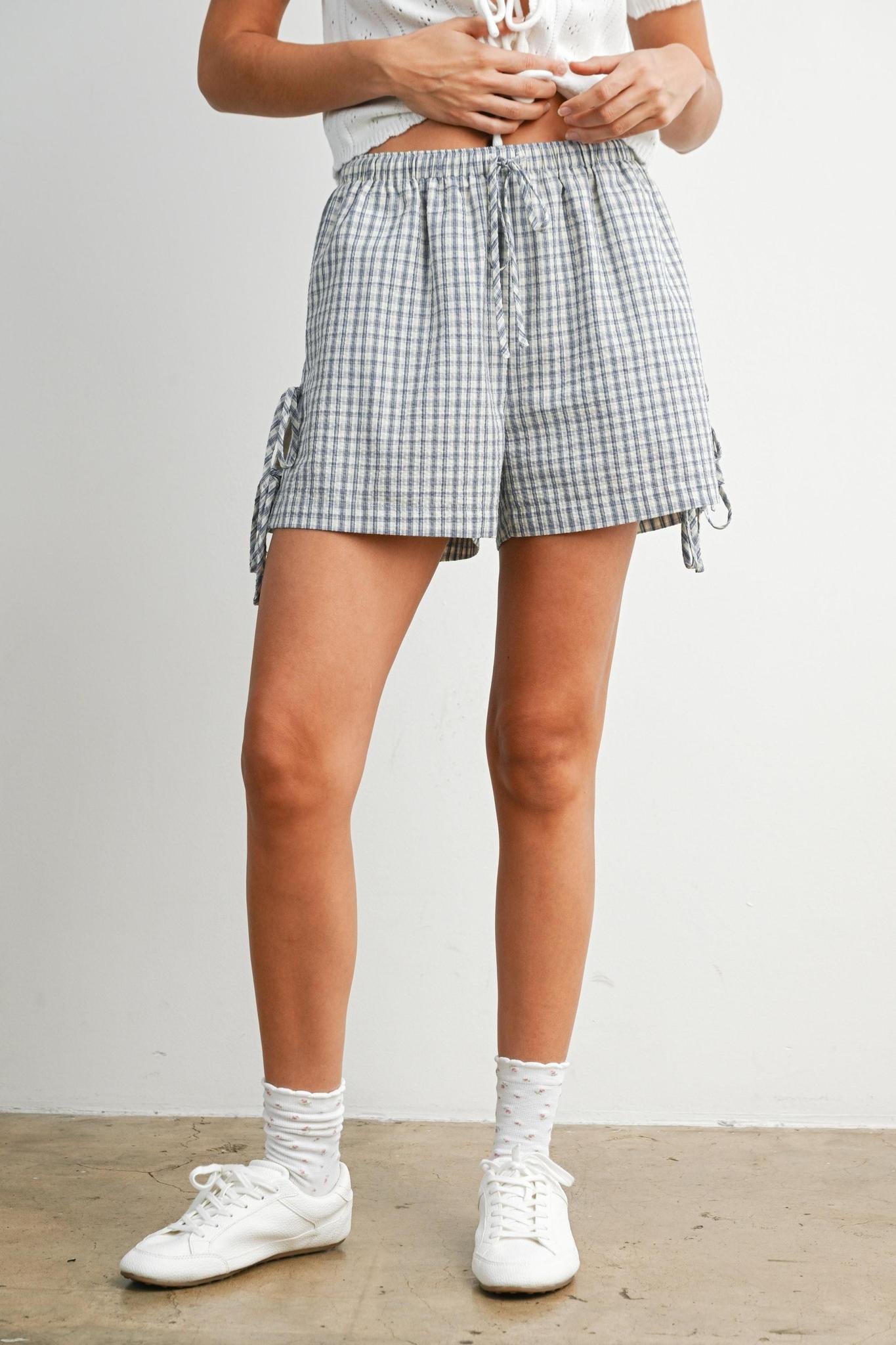 Blue Side-tie Shorts
