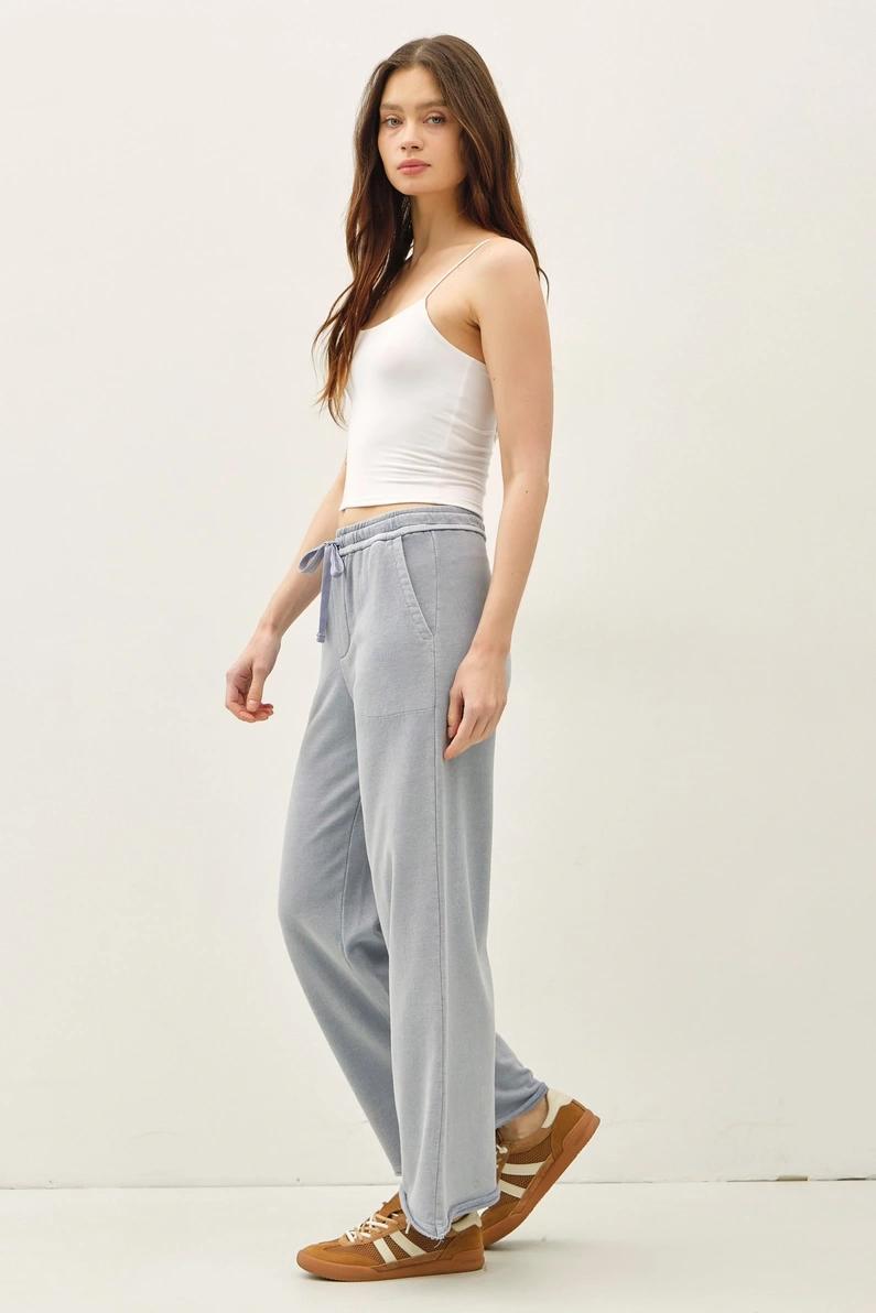 Dusty Blue Wide Leg Cotton Sweatpants
