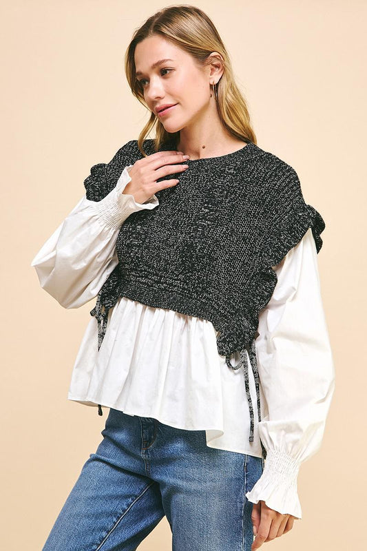 Black Knit Combo Blouse