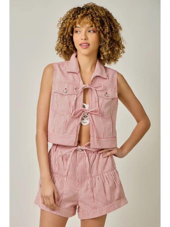 Red Railroad Stripe Front Tie Vest