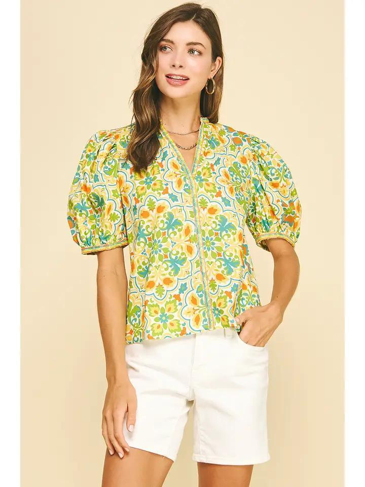 Yellow Multi Damask Top