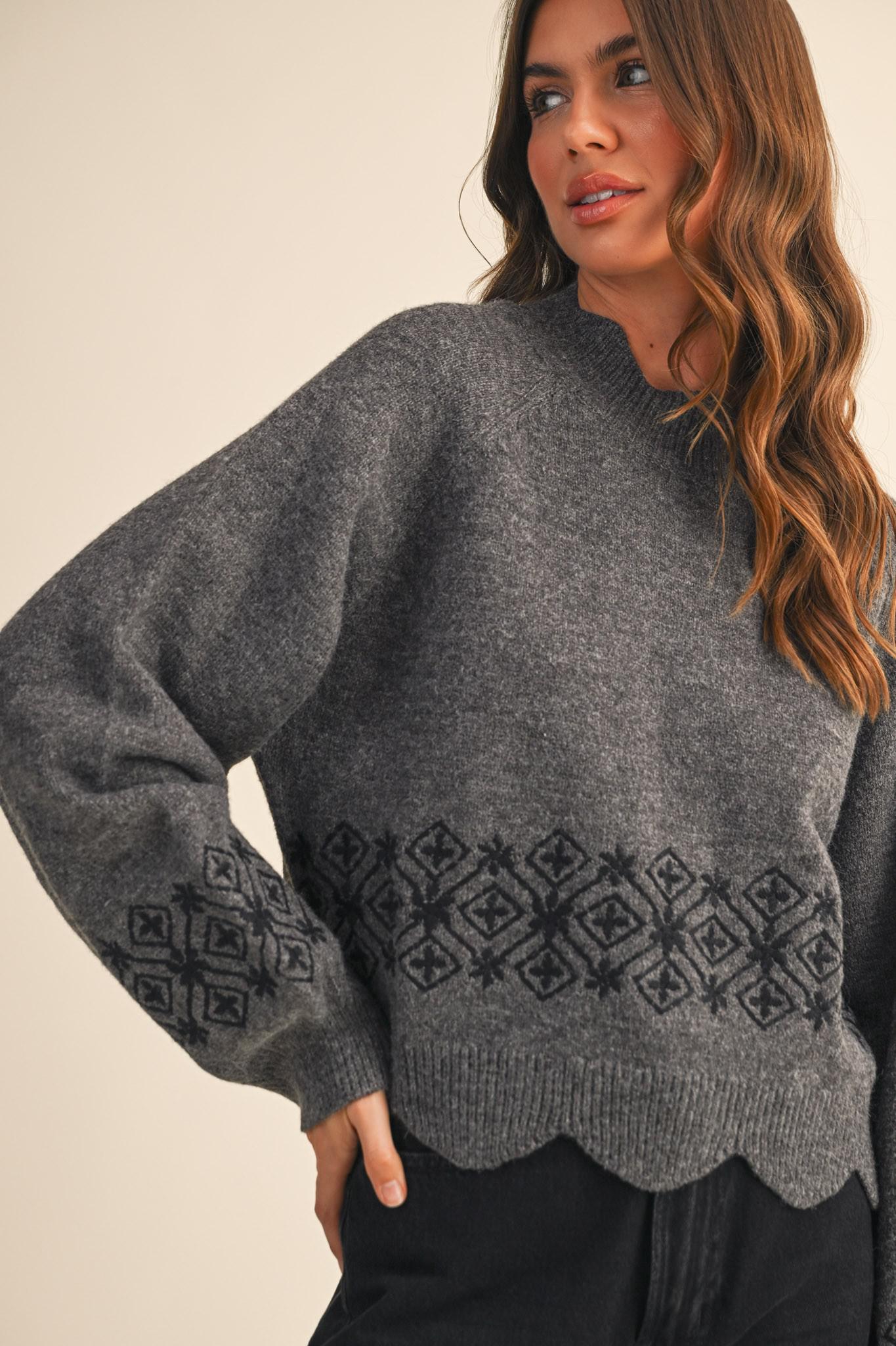 Charcoal on Charcoal Scalloped Sweater