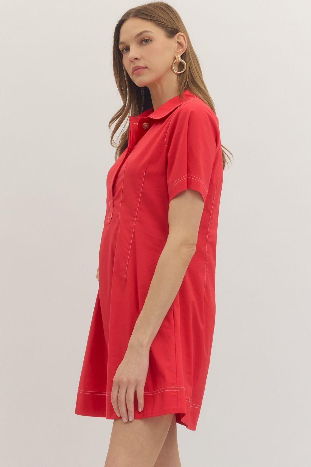 Red with White Stitch Detail Mini