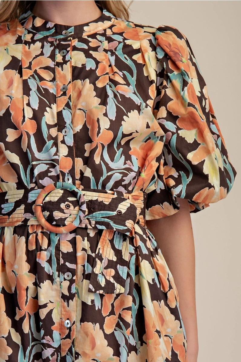 Brown Romantic Ruffle Mini Dress