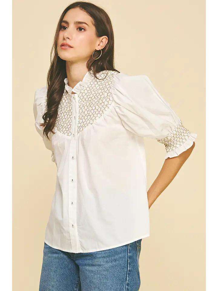 Off White with Tan Stitching Top