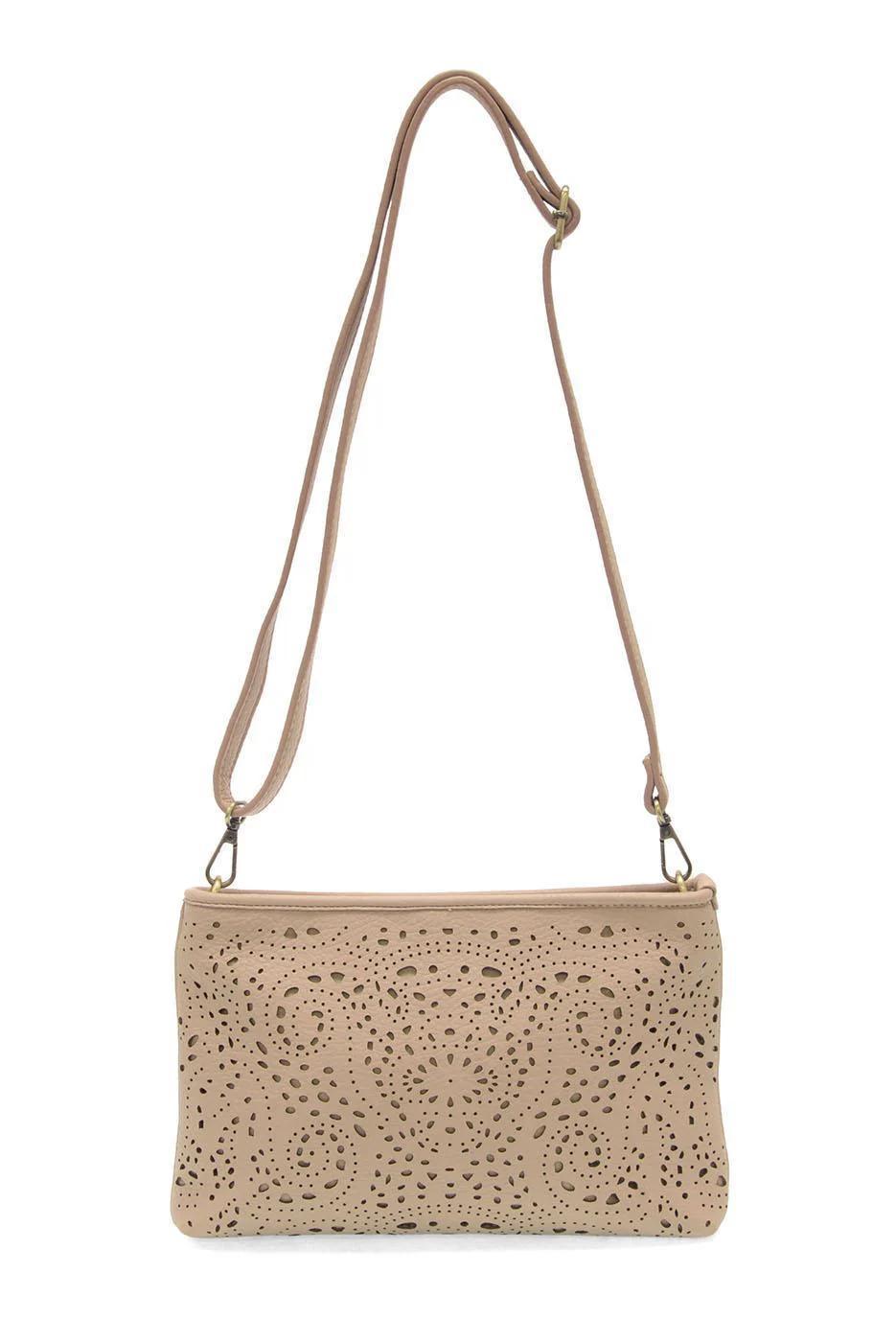 Tan Lazer Cut Eyelet Quinn Crossbody Clutch