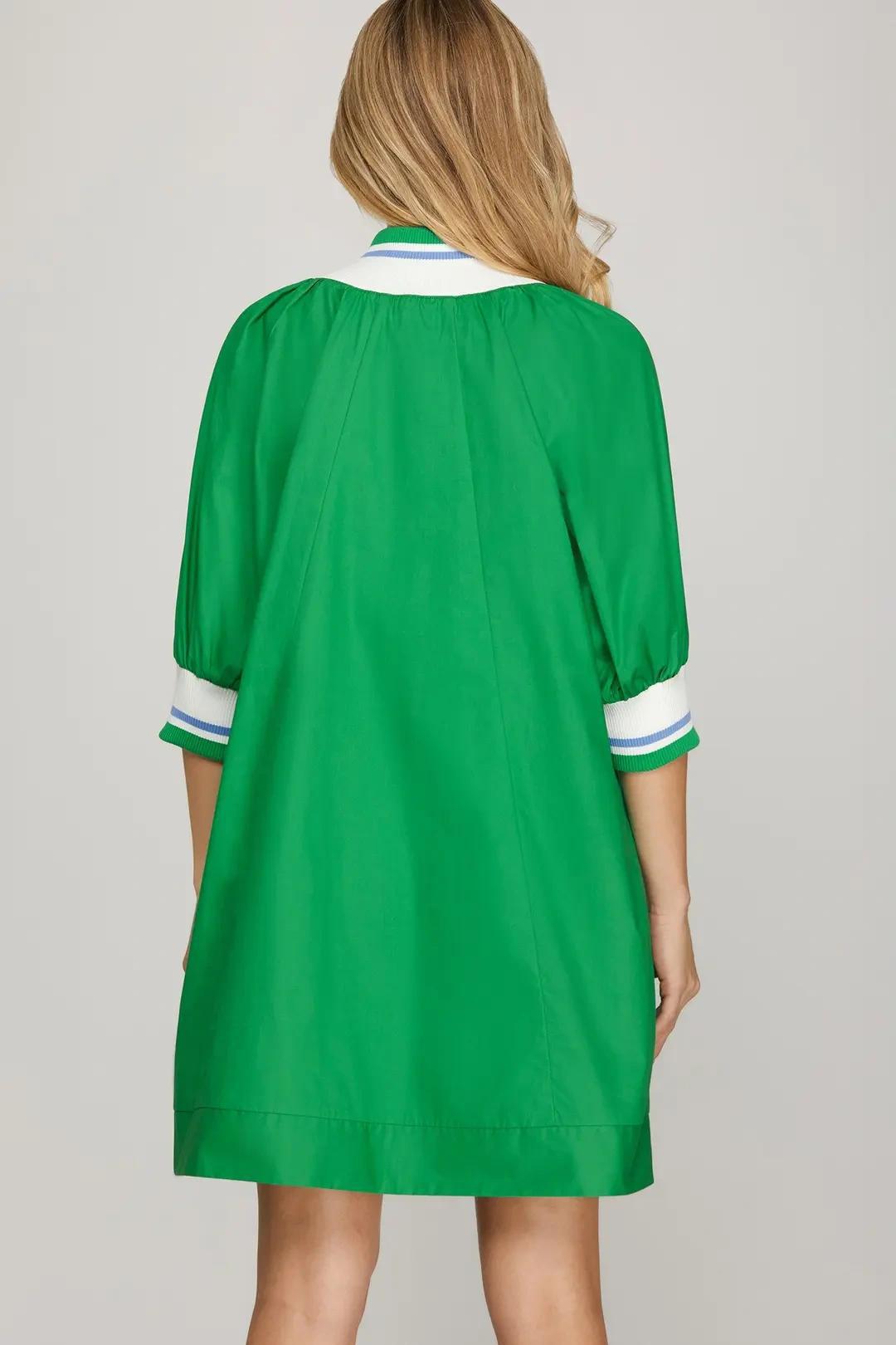 Green Half Sleeve Half Zip Dress