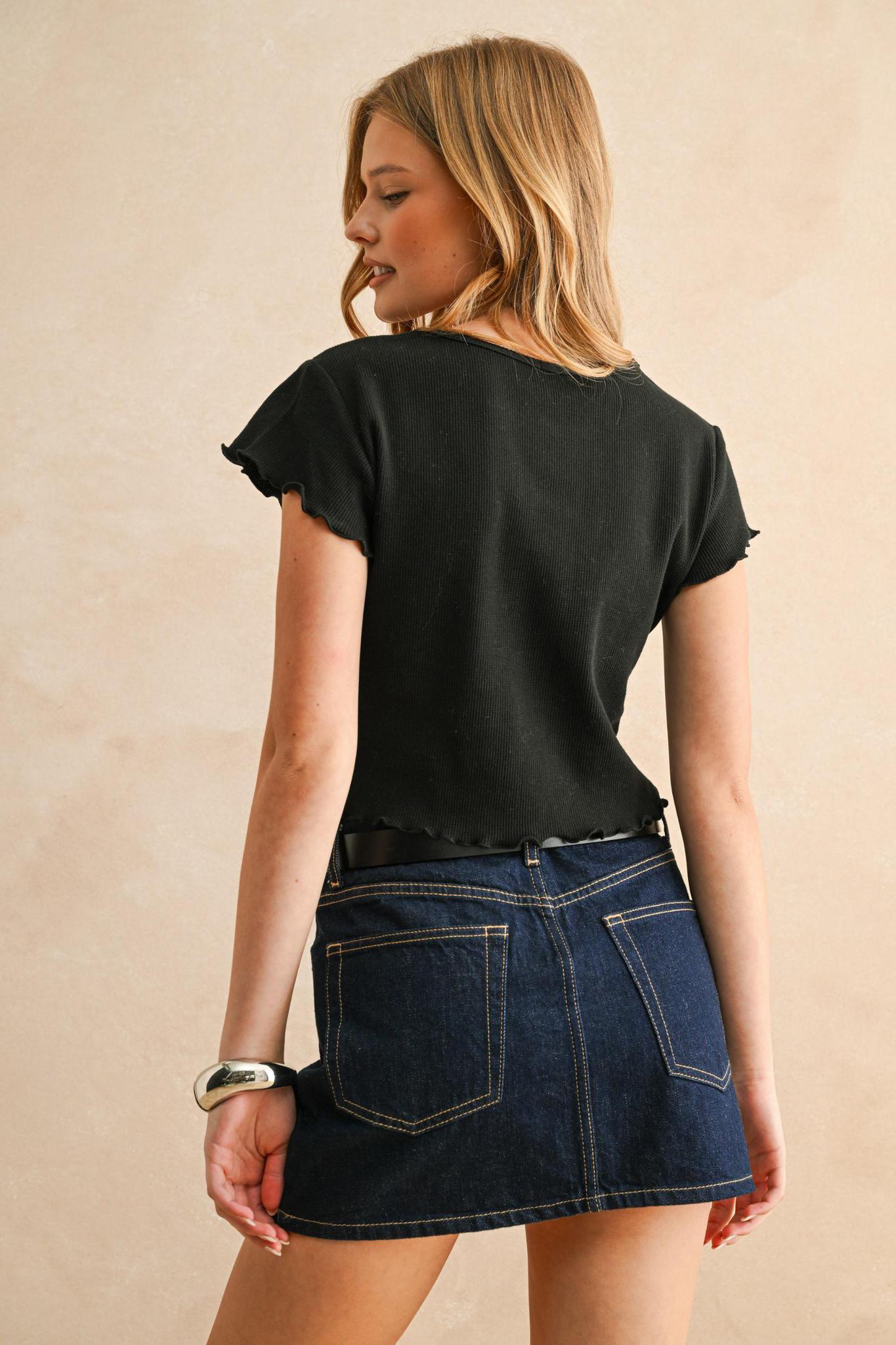 Black Waffle Fabric Top