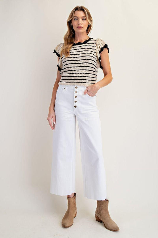 White Button Front Stretch  Pants