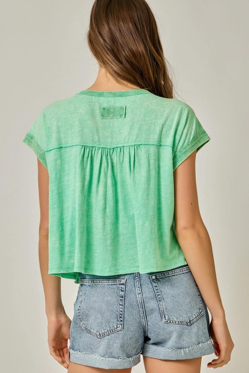 Apple Green Smocked Slub Shirt