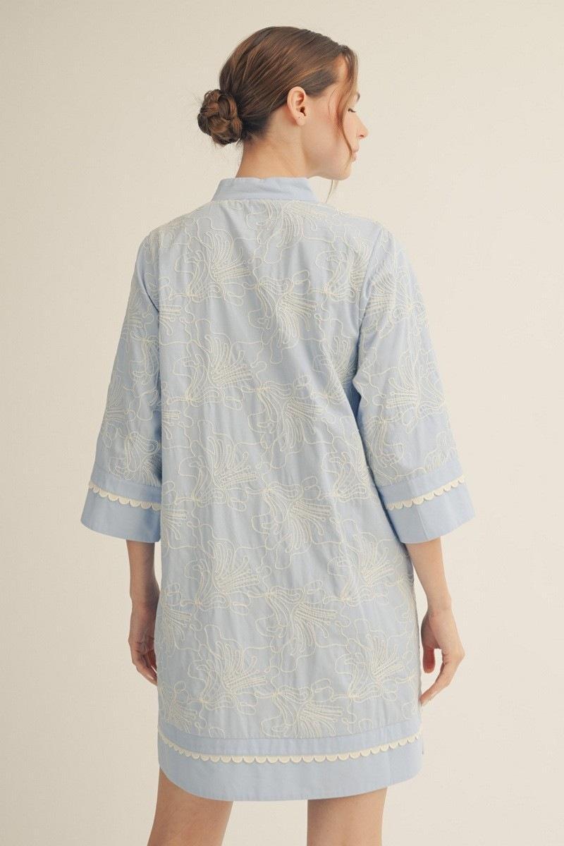 Baby Blue Embroidered Shift Dress