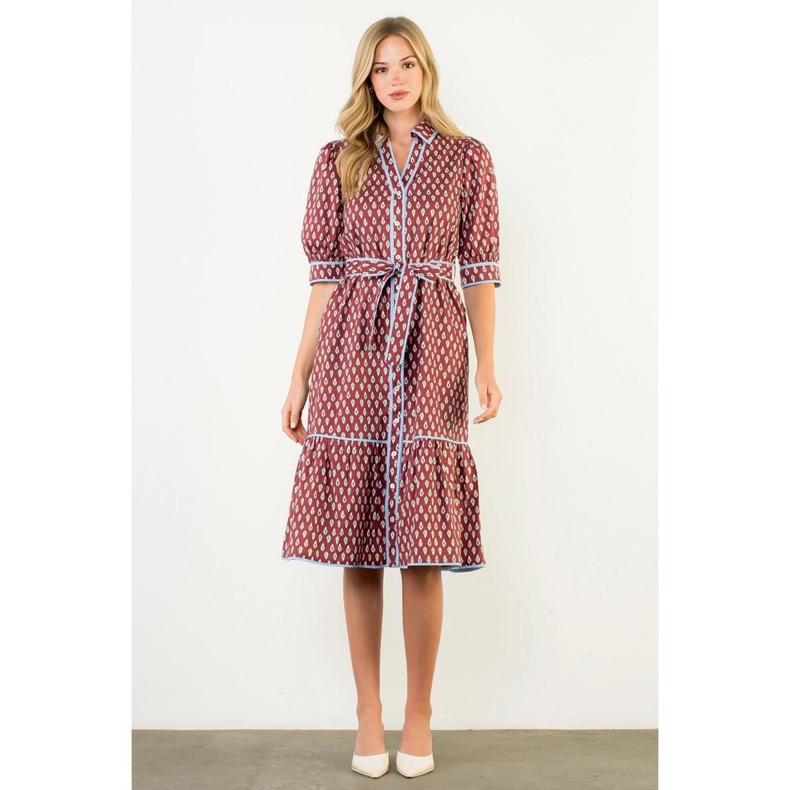 Burgundy Printed Midi Dress