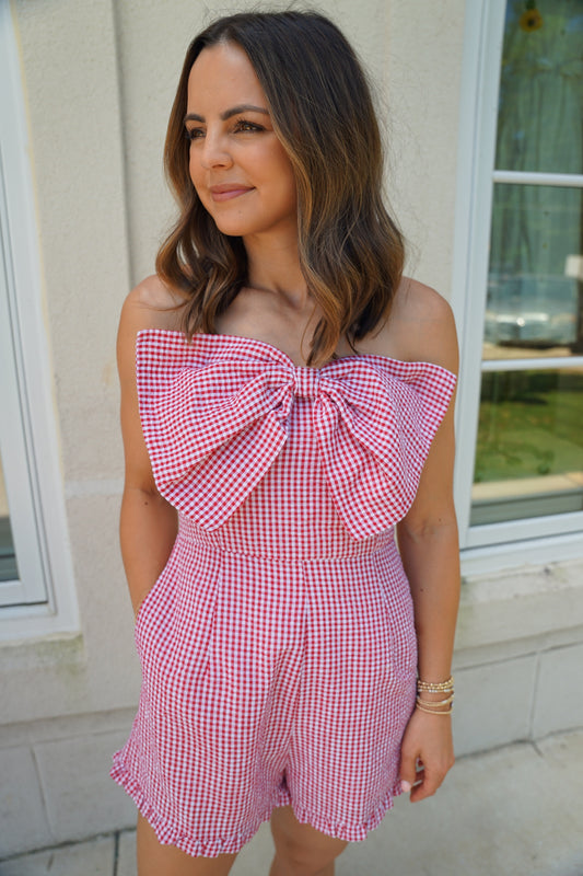 Red and White Gingham Romper
