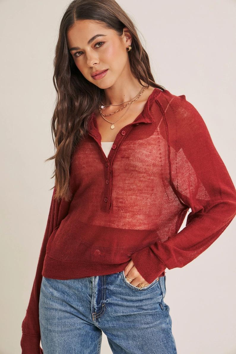 Sangria Red Layering Sheer Sweater