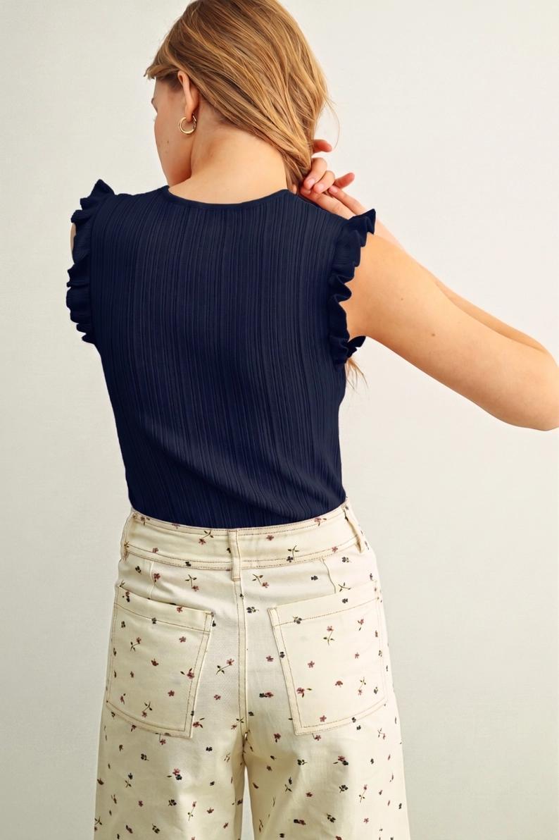 Navy Ribbed Knit Top