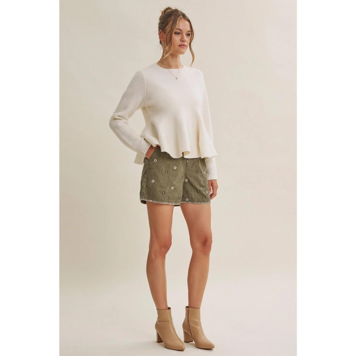 Olive Artisan Daisy Corduroy Shorts