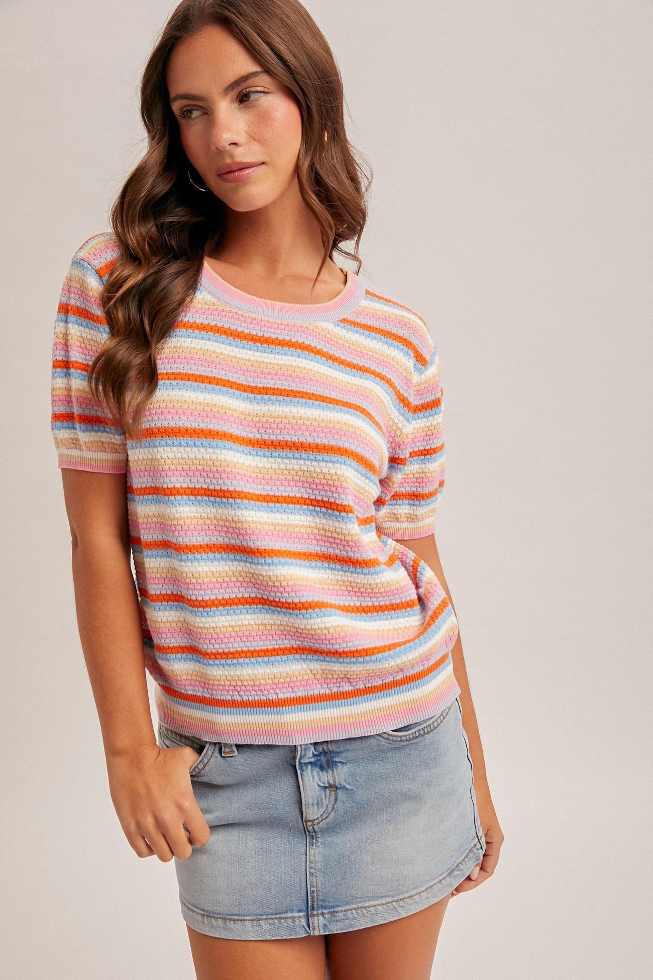 Pink and Lavender Striped Cotton Sweater