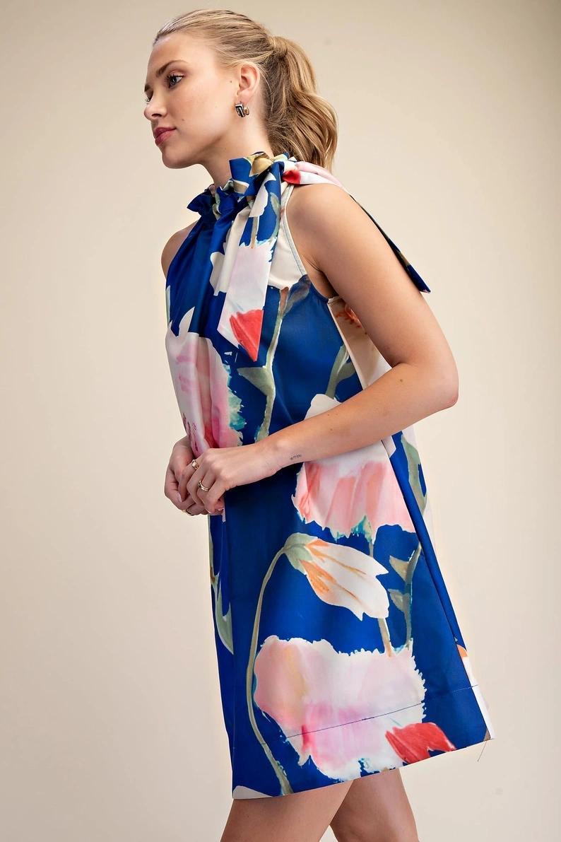 Royal Floral Print Mini Dress