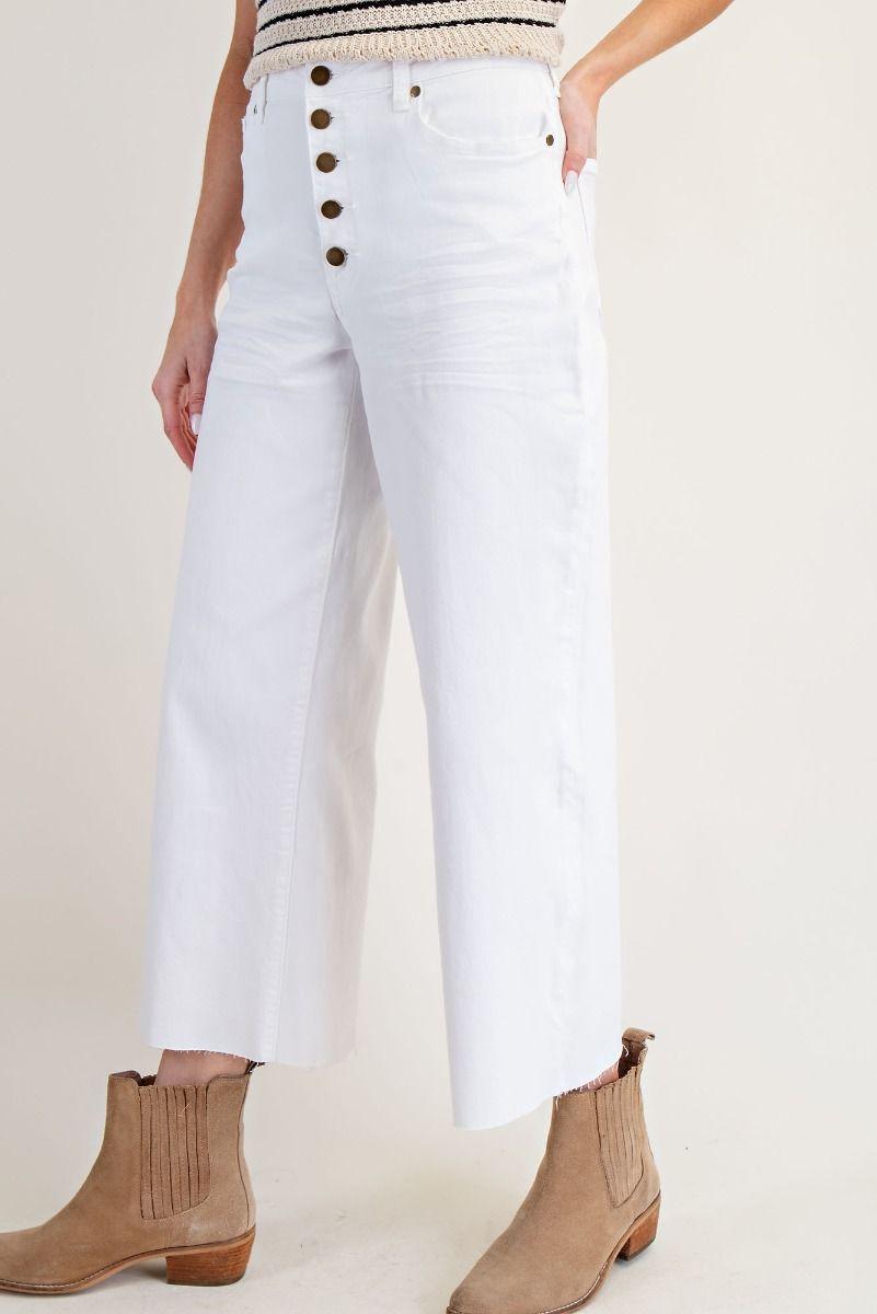 White Button Front Stretch  Pants