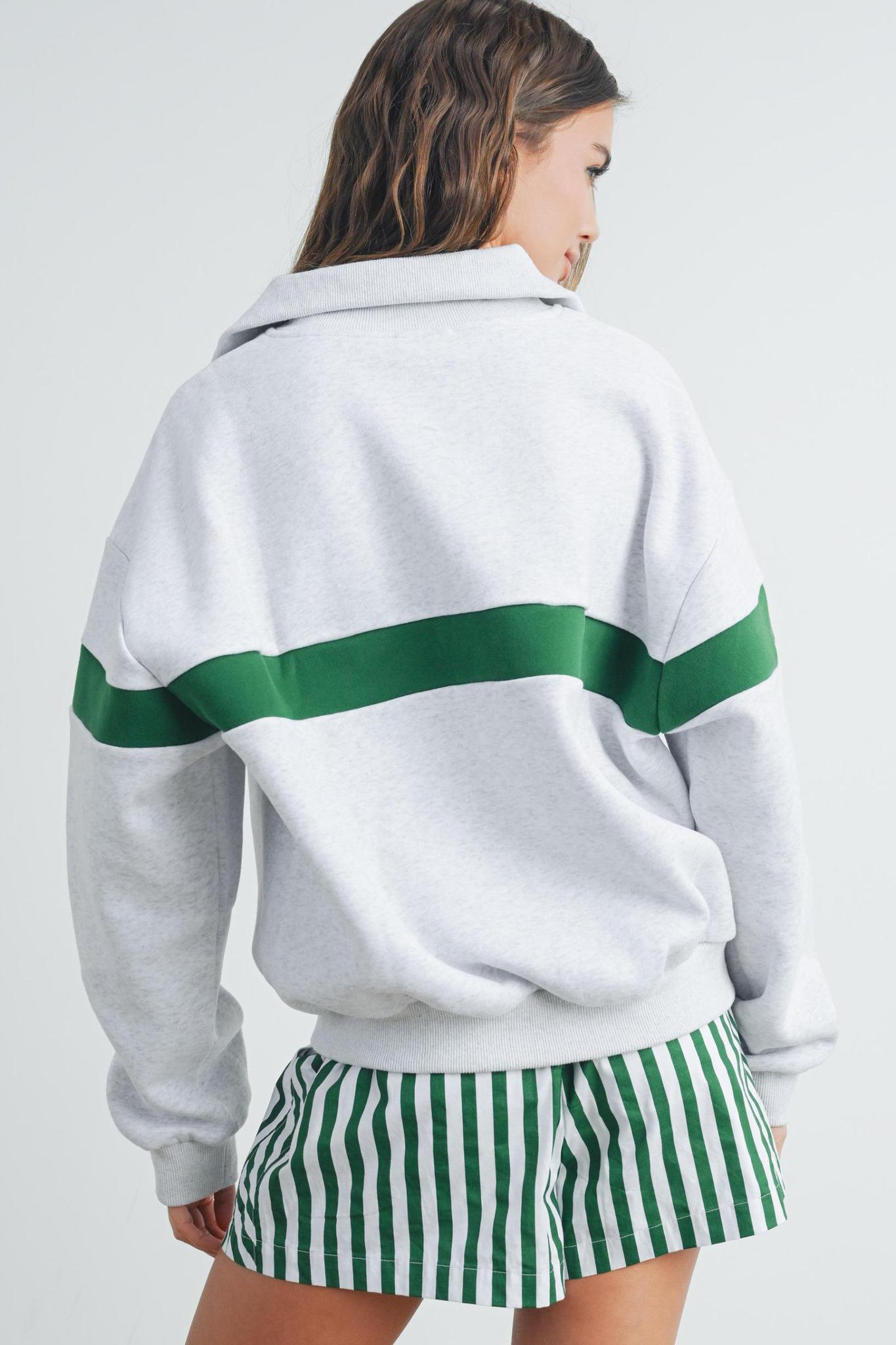 Grey and Green Half Zip Sweatshirt