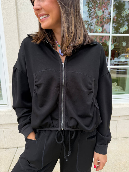 Black Ruched Pocket Jacket