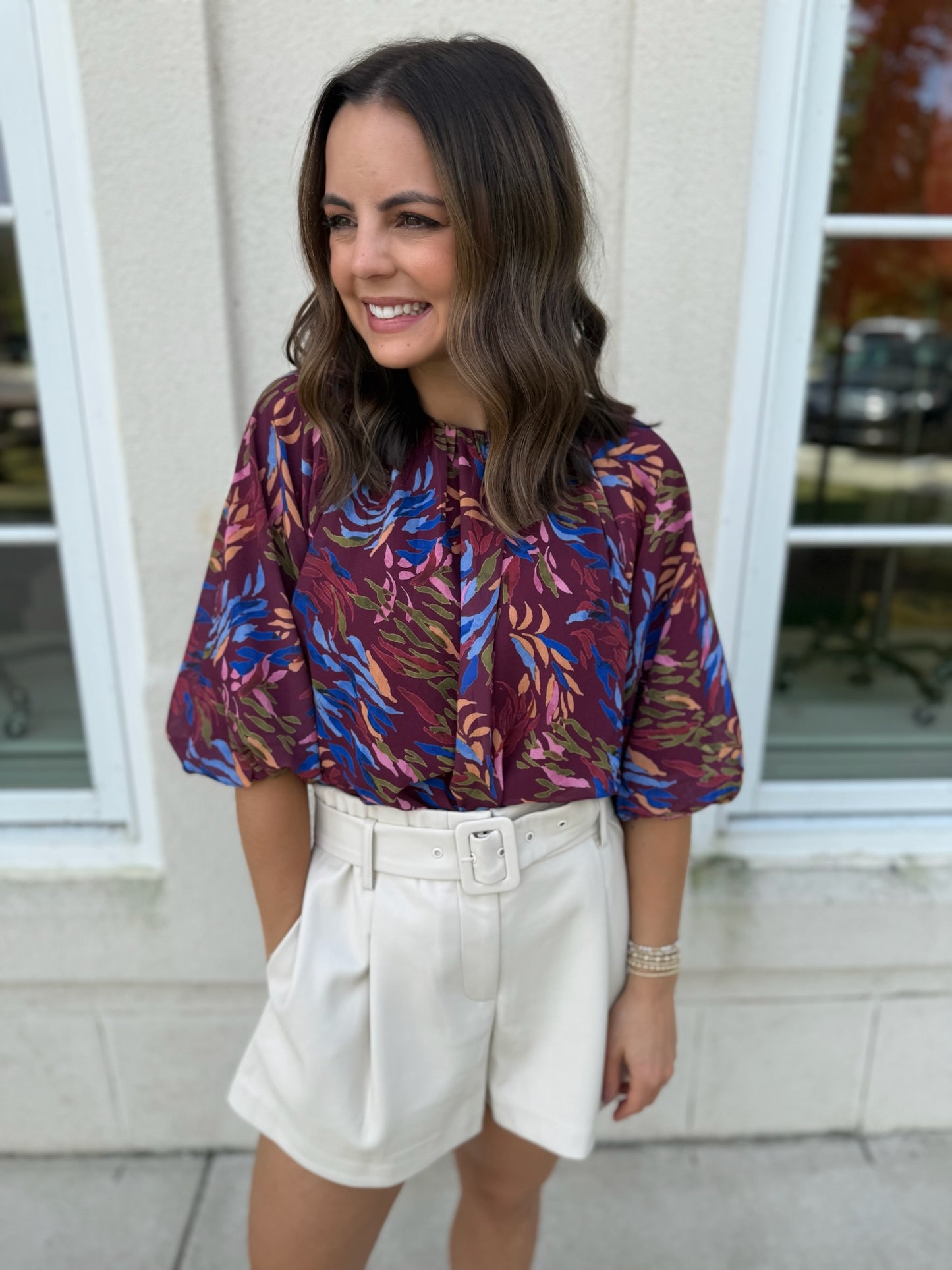 Burgundy Multi Print Flowy Top