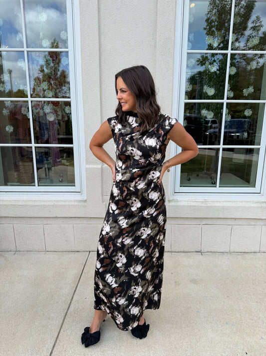 Black and Olive Satin Maxi Dress