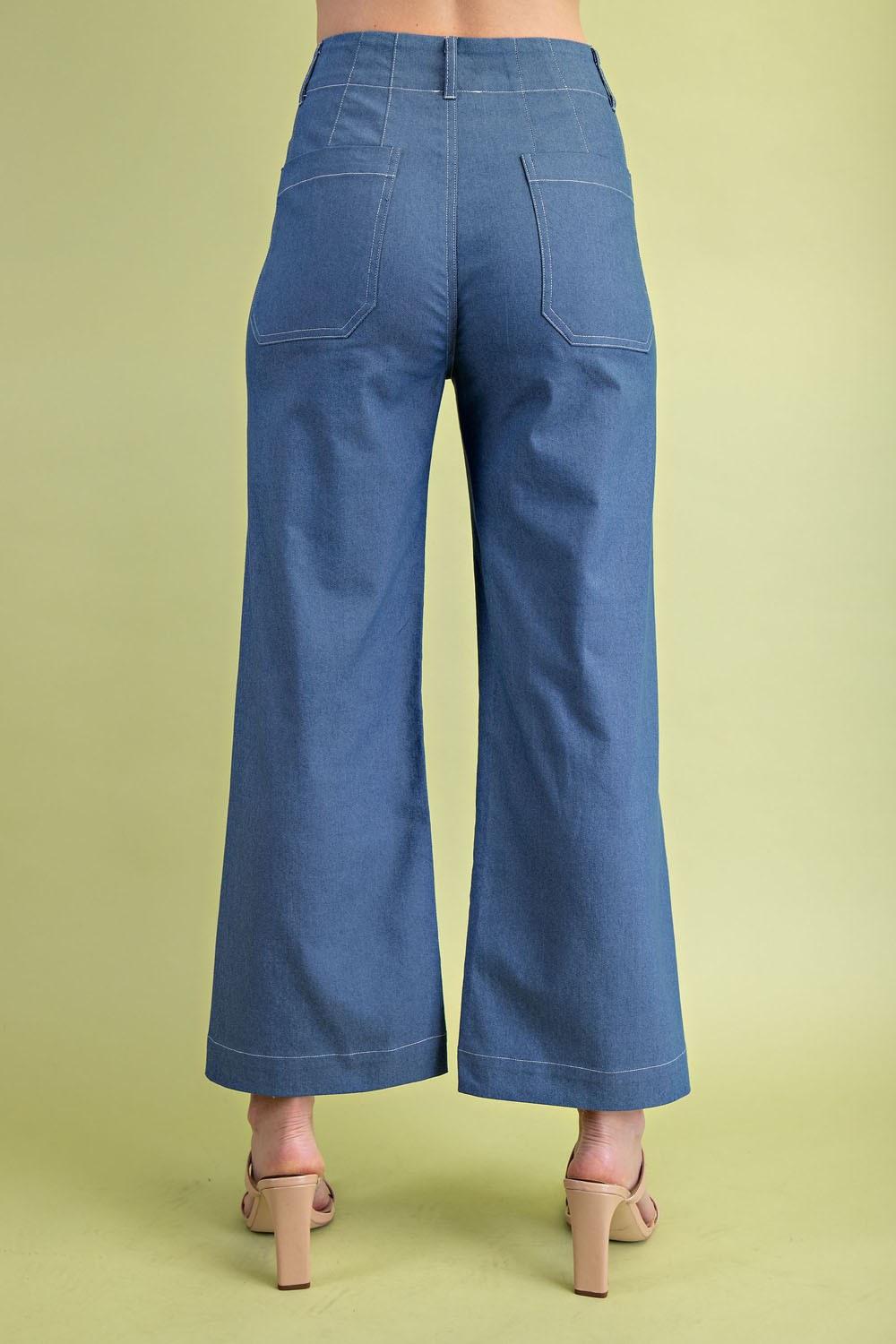 Denim Cropped Wide Leg Pants
