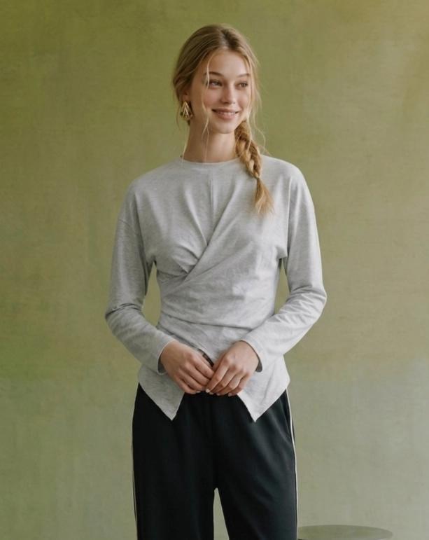 Marl Grey Pleated and Twisted Top