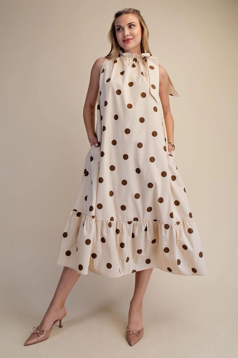 Cream and Brown Polka Dotted Midi