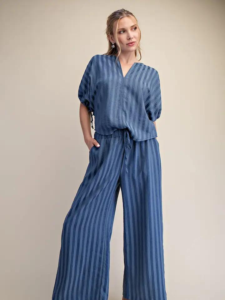 Indigo Striped Tie Puff Set
