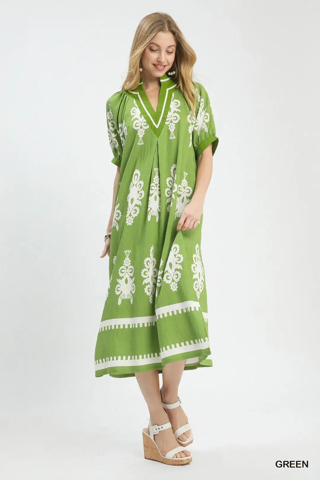 Green Bordered Midi Dress