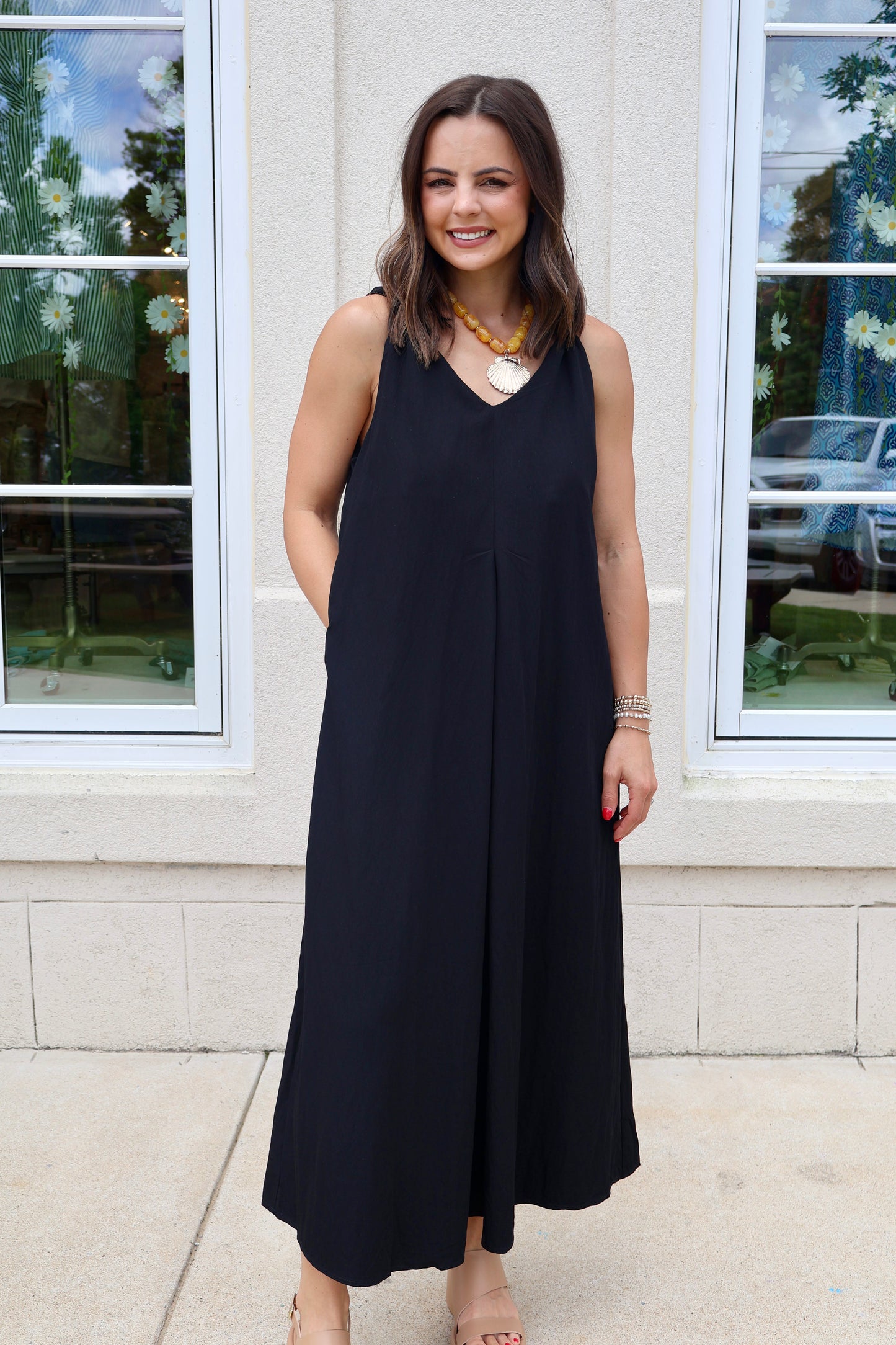 Black Shoulder Twisted Dress