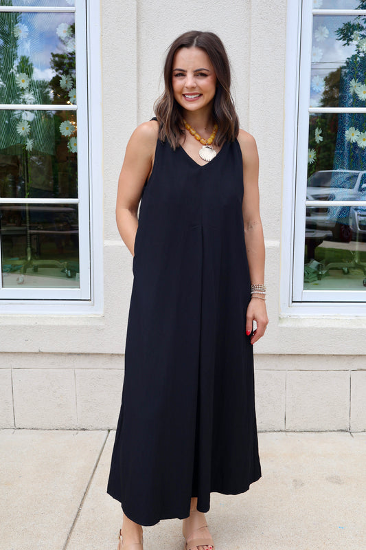 Black Shoulder Twisted Dress
