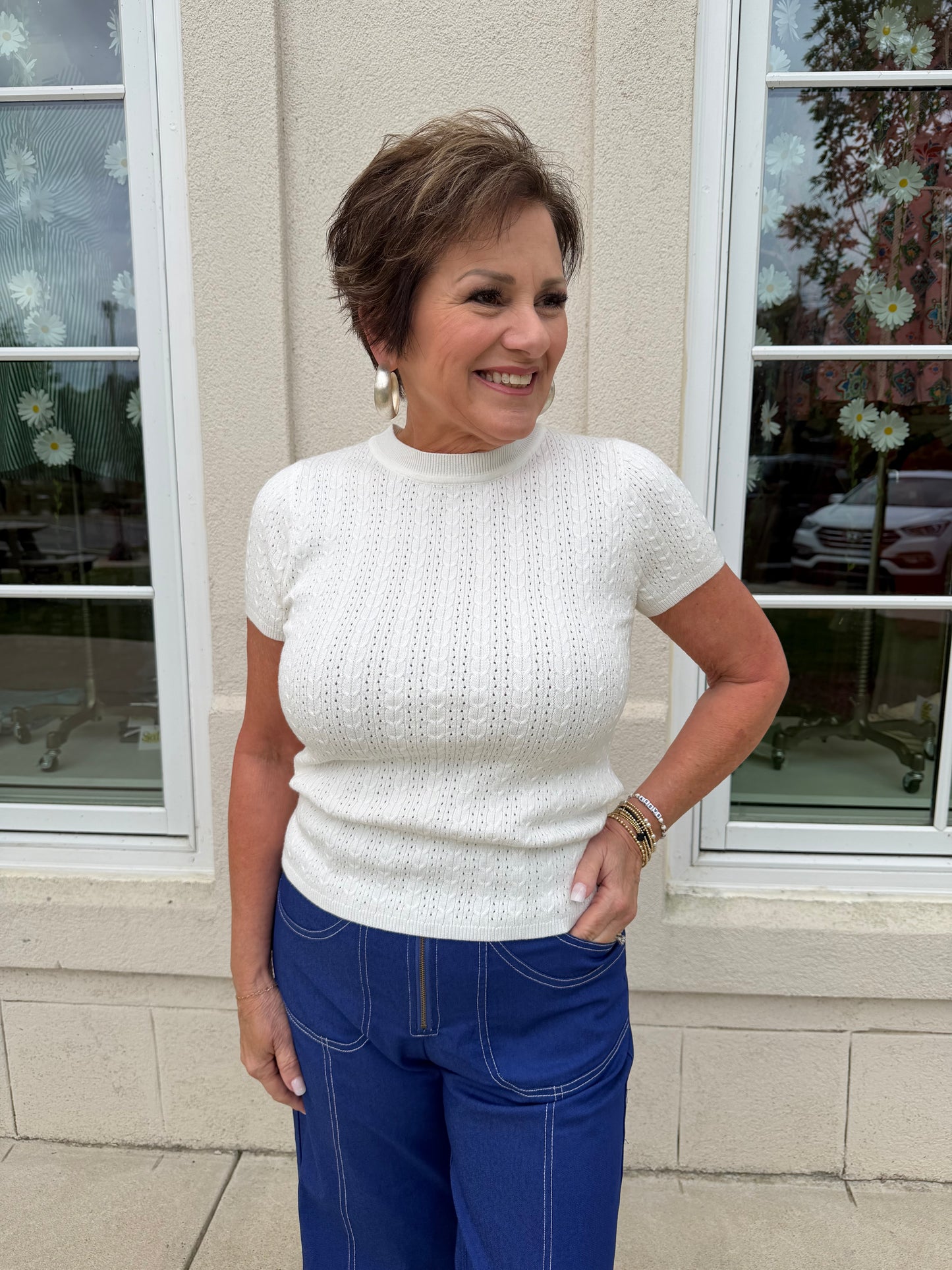 Off White Pointelle Knit Sweater