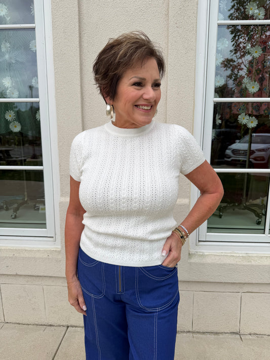 Off White Pointelle Knit Sweater