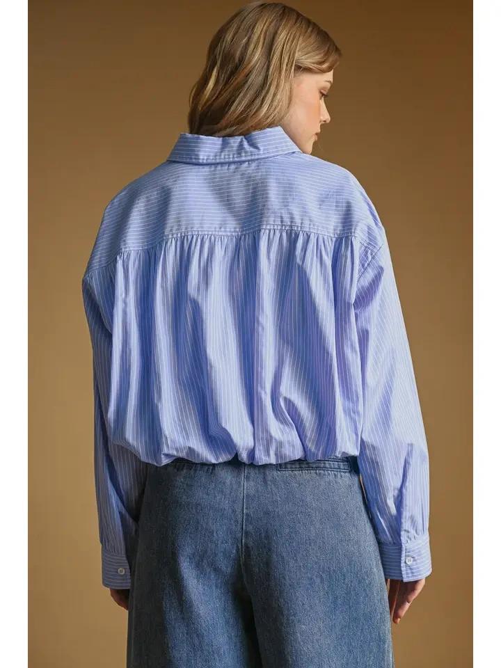 Blue and White Striped Balloon Hem Shirt